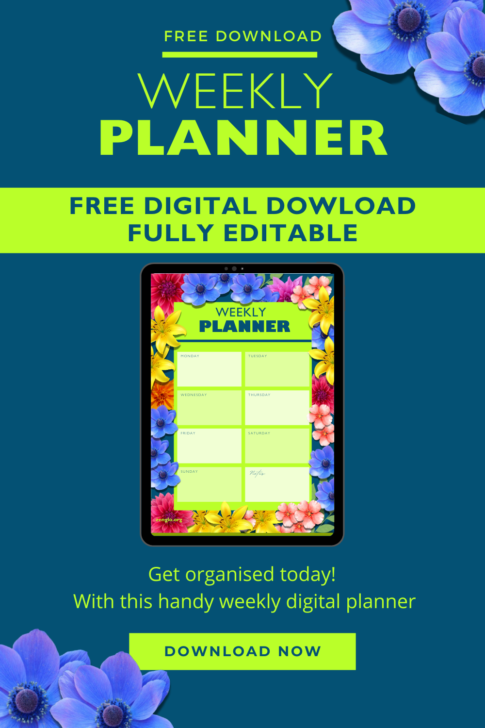 FREE Digital Download, fully editable - Weekly Planner 💚✍️